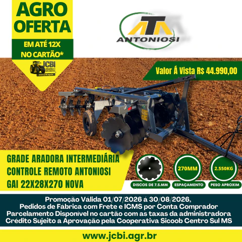 GRADE ARADORA INTERMEDIÁRIA CONTROLE REMOTO ANTONIOSI GAI 22X28X270