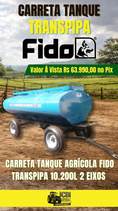 CARRETA TANQUE AGRÍCOLA FIDO TRANSPIPA 10.200L 2 EIXOS NOVA