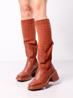 BOTA COTURNO COM TRICOT CARAMELO SAFIRA - loja online
