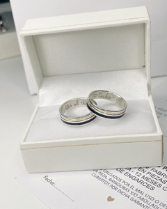 Alianzas Rosa y Negro - Base Plata 925 Super Anchas con 2 hilos de oro rosa y Esmalte Forjado a Fuego - comprar online