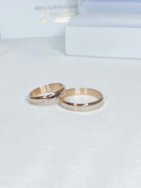 Alianzas Media Caña combinadas 3,5mm Base Rosa Centro Blanco 18k 6 gr el par