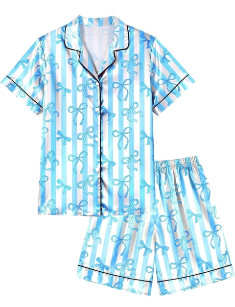 Pijama satén celeste (moñitos)