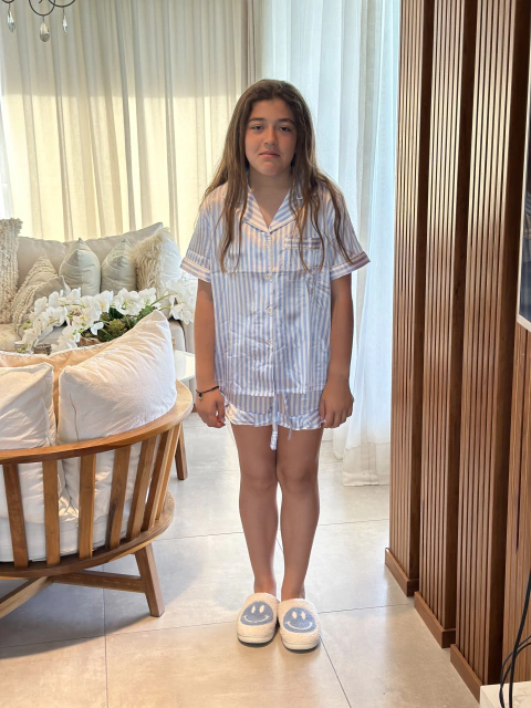 Pijama satén celeste rayado - Jazcinta kids