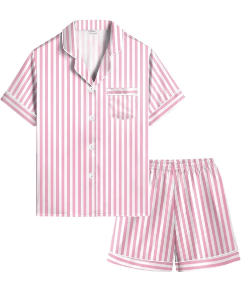 Pijama satén rayado corto para niñas - comprar online