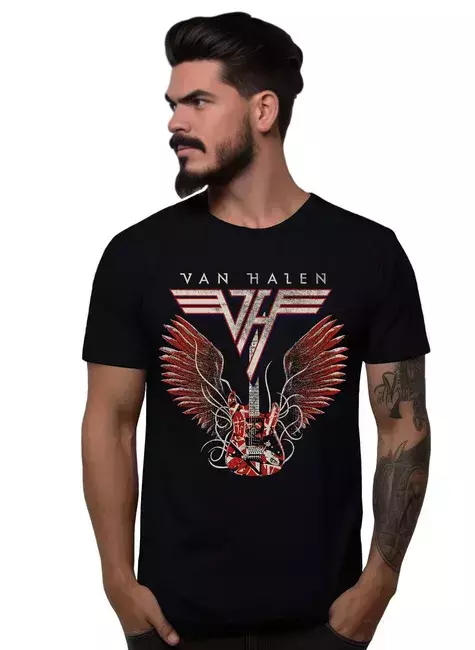 Camiseta Preta Banda Van Hallen Eddie Guitarrista Rock Bomber
