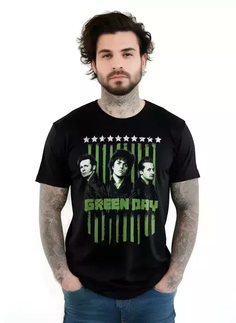 Camiseta Preta Banda Green Day - 100% Algodão - Bomber Rock