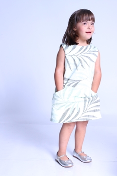 Vestido  folha verde com bolso  em malha 100% algodão