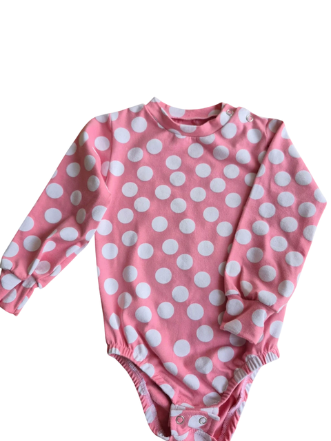 Body bebê manga longa rosa com estampa de bolinhas brancas