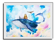 Quadro Arte Baleia Decoração Quarto Criança Moldura Branca