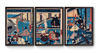 Kit 3 Quadros A4 Ukio-e Imperador Na Corte Real