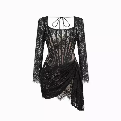 Short Lace Dress with Asymmetric Draping