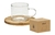 Taza vidrio de café con plato madera 90ml 8036 PLUS MARKET