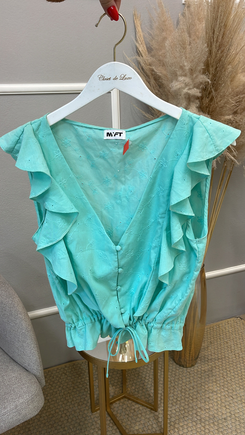 Blusa MyFt babados e laise verde M