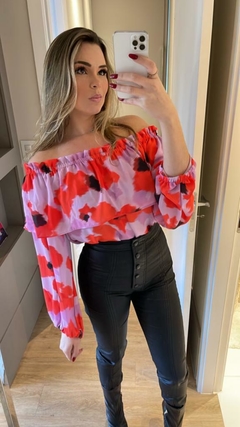 Blusa Morena Rosa Estampa Borro Laranja/Lilás P