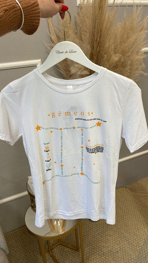 T-shirt Gatabakana zodiac gêmeos off white P