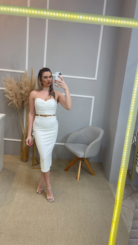 Vestido c/cinto off white P