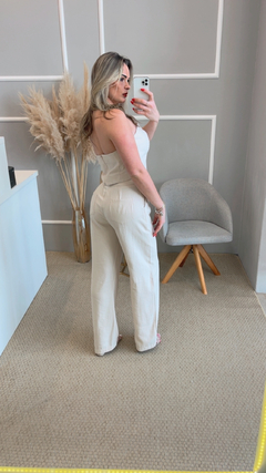 Cropped tomara que caia flor bege M - loja online