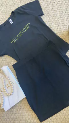 Conjunto Canelado Saia e Blusa Preto M