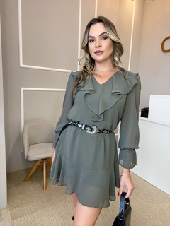 Vestido babados verde militar P na internet