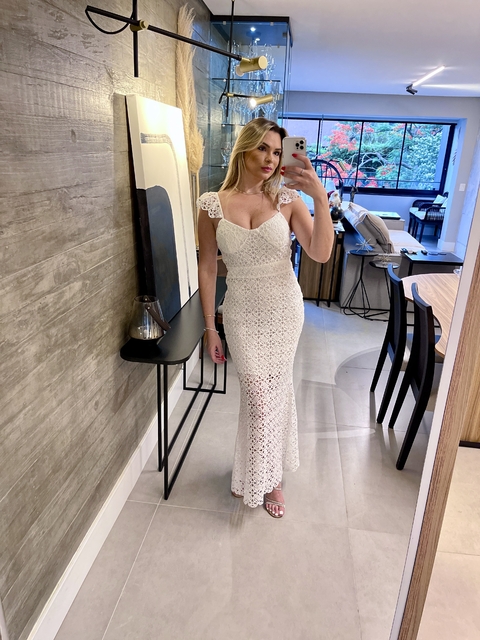 Vestido longo em gripir branco M