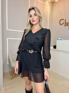 Vestido crepe babados preto - Closet de Luxo