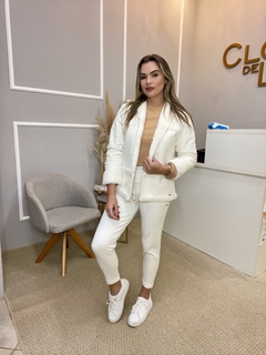Casaco Anselmi off white c/ pele P