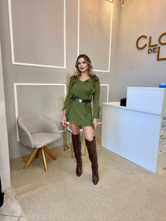 Vestido crepe c/forro verde P - loja online