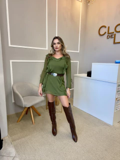 Vestido crepe c/forro verde P
