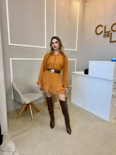Vestido forrado premium mostarda P