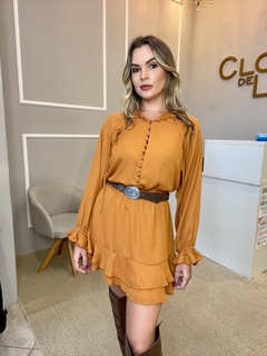 Vestido forrado premium mostarda P - comprar online