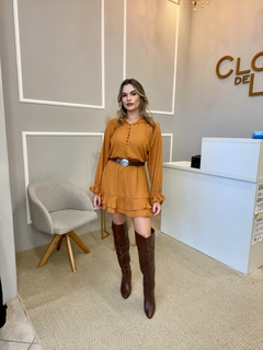 Vestido forrado premium mostarda P - loja online