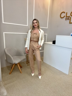 Conjunto cropped e calça bege P - loja online