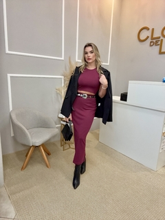 Conjunto blusa e saia moletinho marsala P - loja online