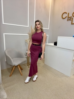 Conjunto blusa e saia moletinho marsala P