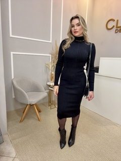 Vestido canelado modal preto - Closet de Luxo