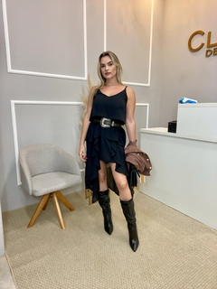 Vestido babados crepe preto - Closet de Luxo