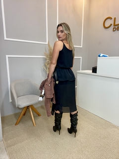 Vestido babados crepe preto - loja online