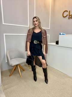 Vestido babados crepe preto na internet