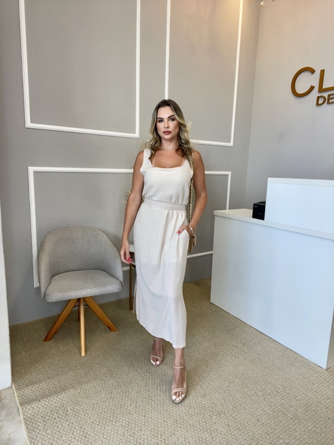 Vestido mídi bege c/ cinto M