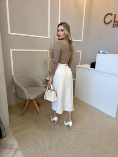 Saia linho midi off white - comprar online