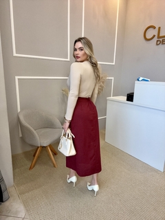 Saia midi linho marsala - comprar online