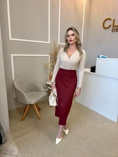 Saia midi linho marsala - loja online