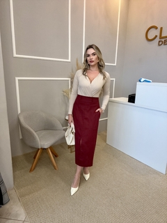Saia midi linho marsala - Closet de Luxo