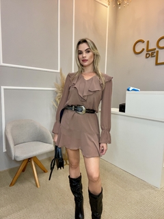 Vestido crepe babados marrom M - loja online