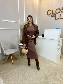 Vestido canelado det costas marrom M - loja online