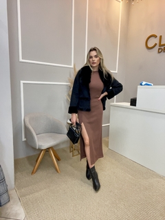 Vestido canelado marrom P - Closet de Luxo