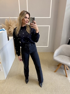Calça wide slim preta estonada na internet