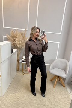 Camisa tricoline marrom P - loja online