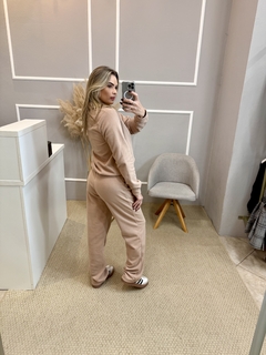 Calça fleece wide bege M - comprar online