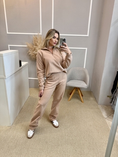 Calça fleece wide bege M - loja online